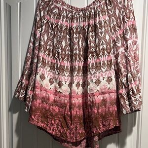 Women's Pink and Brown Patterned Top